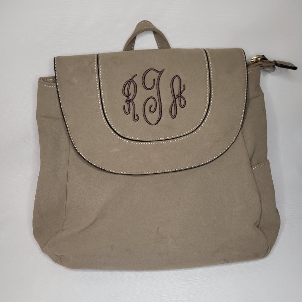 Initials Inc. Signature Mod Backpack in Mushroom Suede Monogrammed R J A
